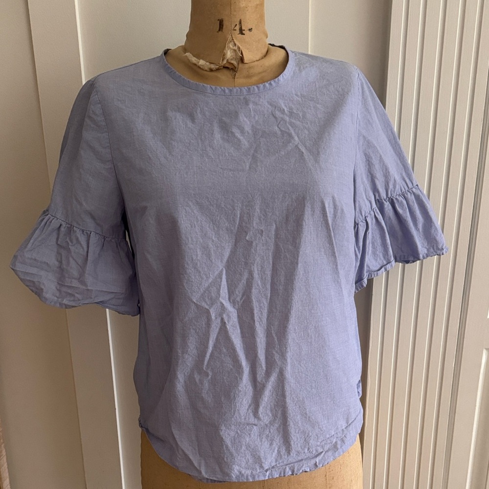 Jcrew Blue Ruffle Sleeve Top